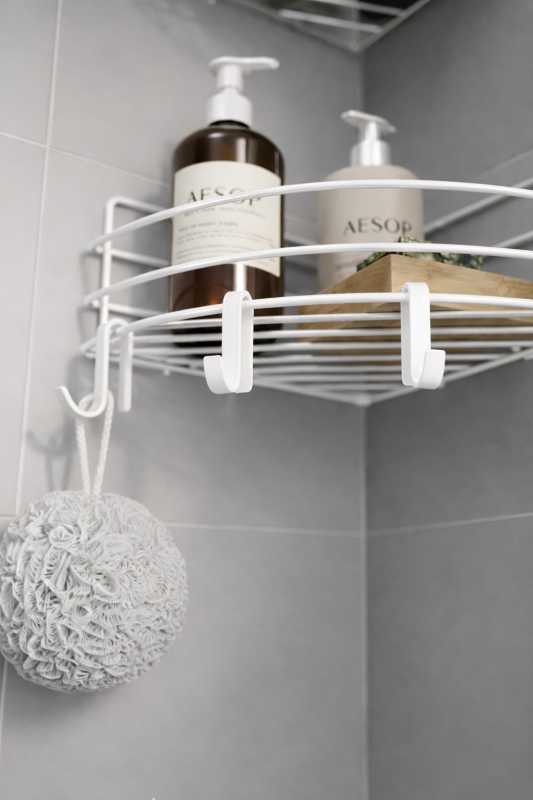 Tek Katlı Köşe Duş Rafı – Kancalı Banyo Şampuanlık & Organizer 2 Adet Beyaz TK-01 - 5