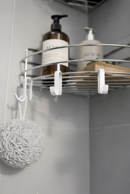 Tek Katlı Köşe Duş Rafı – Kancalı Banyo Şampuanlık & Organizer 2 Adet Krom TK-01 - 4