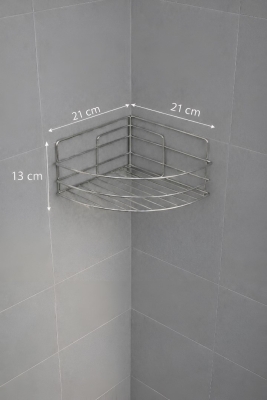 Tek Katlı Köşe Duş Rafı – Kancalı Banyo Şampuanlık & Organizer 2 Adet Krom TK-01 - 7
