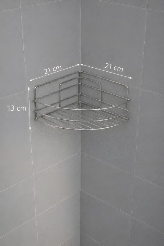 Tek Katlı Köşe Duş Rafı – Kancalı Banyo Şampuanlık & Organizer 2 Adet Krom TK-01 - 7