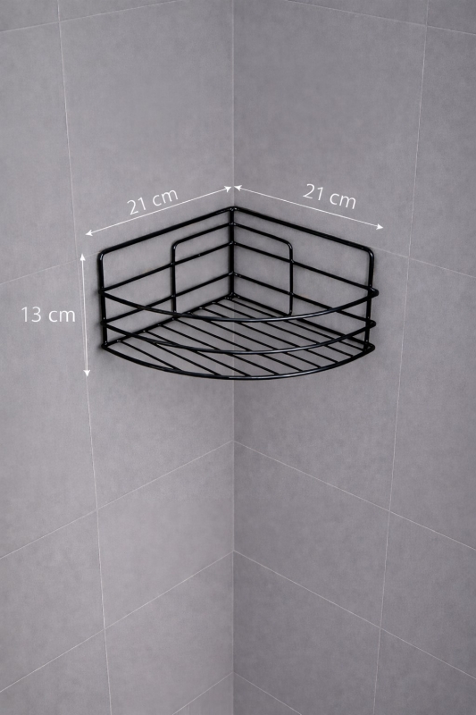 Tek Katlı Köşe Duş Rafı – Kancalı Banyo Şampuanlık & Organizer 2 Adet Siyah TK-01 - 7