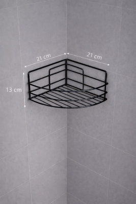 Tek Katlı Köşe Duş Rafı – Kancalı Banyo Şampuanlık & Organizer 2 Adet Siyah TK-01 - 7