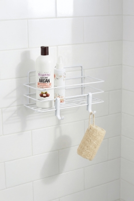 Tekli Beyaz Yapışkanlı Banyo Rafı + 2’li Askı Kanca Seti –Duş Şampuanlık (Yapıştır/Vidala) – TŞ-01 - 6