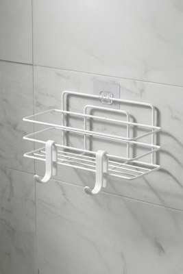 Tekli Beyaz Yapışkanlı Banyo Rafı + 2’li Askı Kanca Seti –Duş Şampuanlık (Yapıştır/Vidala) – TŞ-01 - 8