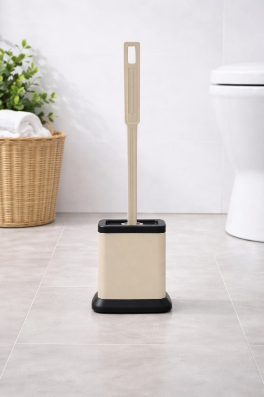 Tuvalet Fırçası Standlı, Modern Banyo Wc Temizleme Fırçası Kare Bej S-220 - 1