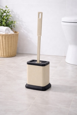Tuvalet Fırçası Standlı, Modern Banyo Wc Temizleme Fırçası Kare Bej S-220 - 2