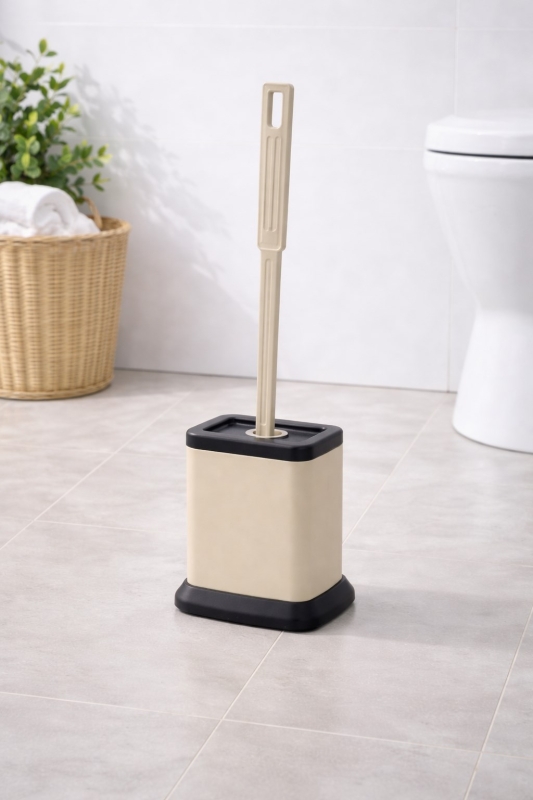 Tuvalet Fırçası Standlı, Modern Banyo Wc Temizleme Fırçası Kare Bej S-220 - 2