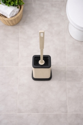Tuvalet Fırçası Standlı, Modern Banyo Wc Temizleme Fırçası Kare Bej S-220 - 3