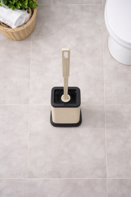 Tuvalet Fırçası Standlı, Modern Banyo Wc Temizleme Fırçası Kare Bej S-220 - 3
