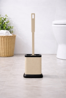 Tuvalet Fırçası Standlı, Modern Banyo Wc Temizleme Fırçası Kare Bej S-220 - 4
