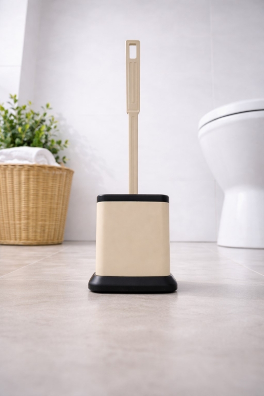 Tuvalet Fırçası Standlı, Modern Banyo Wc Temizleme Fırçası Kare Bej S-220 - 5