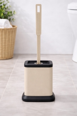 Tuvalet Fırçası Standlı, Modern Banyo Wc Temizleme Fırçası Kare Bej S-220 - 6