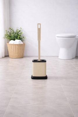 Tuvalet Fırçası Standlı, Modern Banyo Wc Temizleme Fırçası Kare Bej S-220 - 7