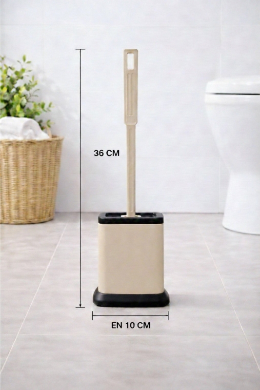 Tuvalet Fırçası Standlı, Modern Banyo Wc Temizleme Fırçası Kare Bej S-220 - 8