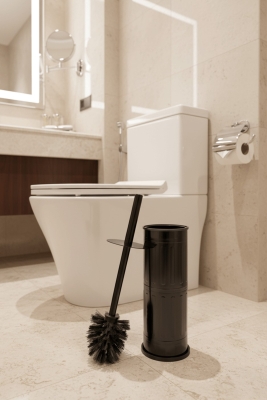 Vintage Siyah WC Tuvalet Fırçası – Metal Kapalı Hazneli Stand, (8,5 x 36 cm) Ergonomik Sap, Hijyenik - 4