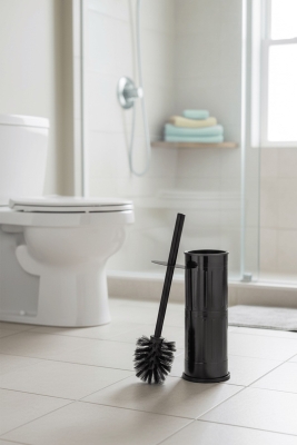 Vintage Siyah WC Tuvalet Fırçası – Metal Kapalı Hazneli Stand, (8,5 x 36 cm) Ergonomik Sap, Hijyenik - 6