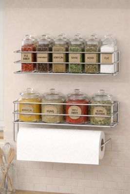 Yapışkanlı Baharatlık 2’li Metal Kağıt Havluluk Siyah Baharat Standı Mutfak Rafı Organizer Krom - Sas Haus