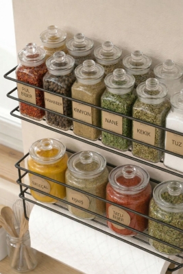 Yapışkanlı Baharatlık 2’li Metal Kağıt Havluluk Siyah Baharat Standı Mutfak Rafı Organizer Siyah - 3