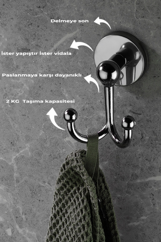 Yapışkanlı Bornoz Havlu Askılğı Çatallı Askılık Krom S-112 KASA : 14 - 3