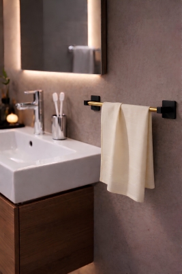Yapışkanlı Gold Halka Havluluk Duvar Tipi Delme Gerektirmez Banyo Havlu Askılığı S-101 KTG - Sas Haus
