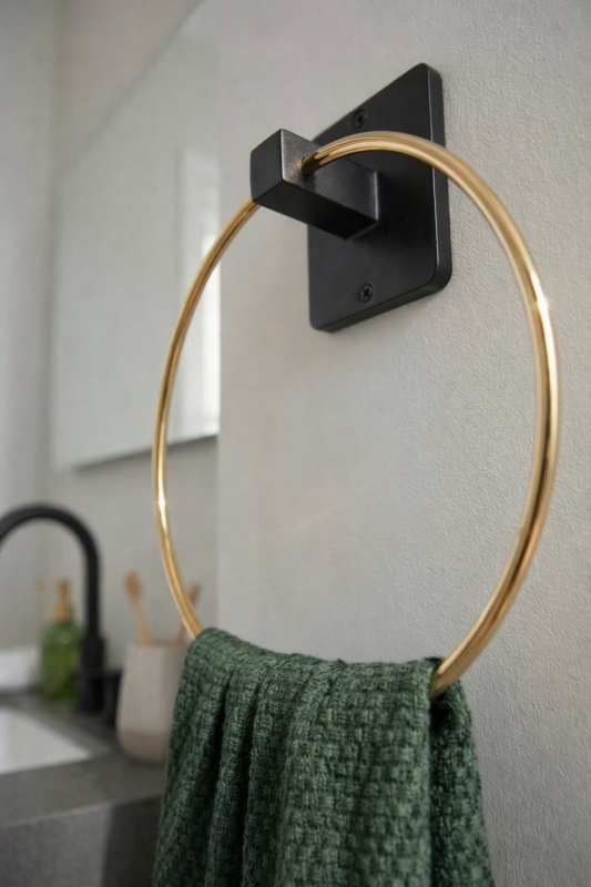 Yapışkanlı Gold Halka Havluluk Duvar Tipi Delme Gerektirmez Banyo Havlu Askılığı S-102 KGT - 3