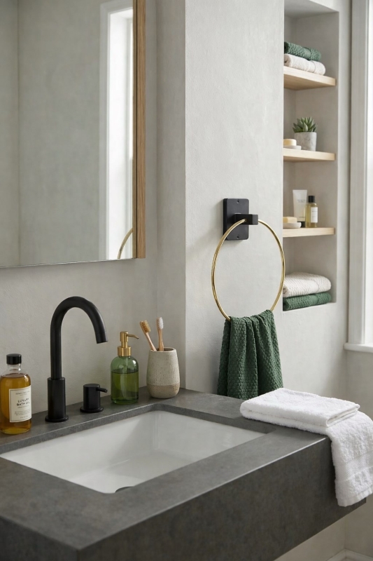 Yapışkanlı Gold Halka Havluluk Duvar Tipi Delme Gerektirmez Banyo Havlu Askılığı S-102 KGT - 6