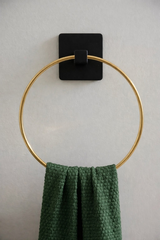 Yapışkanlı Gold Halka Havluluk Duvar Tipi Delme Gerektirmez Banyo Havlu Askılığı S-102 KGT - 2