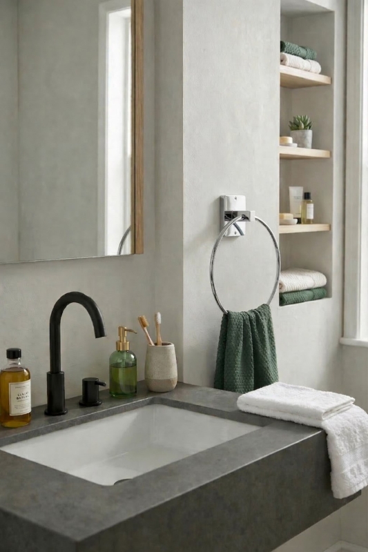 Yapışkanlı Krom Halka Havluluk Duvar Tipi Delme Gerektirmez Banyo Havlu Askılığı S-102 KTK - 6