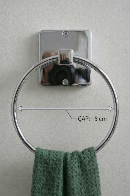 Yapışkanlı Krom Halka Havluluk Duvar Tipi Delme Gerektirmez Banyo Havlu Askılığı S-102 KTK - 7