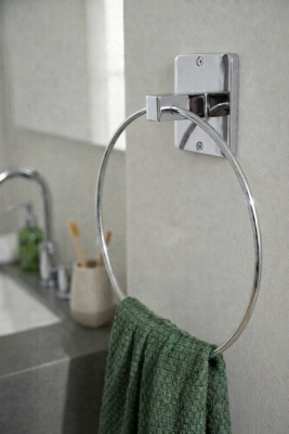 Yapışkanlı Krom Halka Havluluk Duvar Tipi Delme Gerektirmez Banyo Havlu Askılığı S-102 KTK - Sas Haus