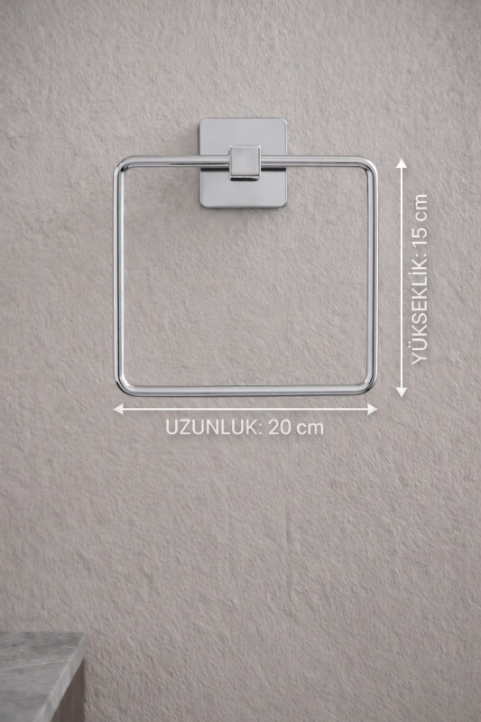 Yapışkanlı Krom Kare Havluluk Banyo Havlu Askılığı S-130 - KTK Kont Serisi - 7