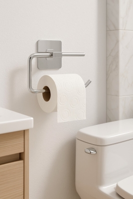 Yapışkanlı Krom WC Kağıtlık / Tuvalet Kağıtlık – Deliksiz Montaj, Ergonomik Tasarım - 2