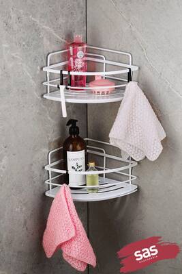 Yapışkanlı Ömür Boyu Paslanmaz Ayarlanabilir Raf Banyo Düzenleyici Şampuanlık 2 ADET LK-01 BB - 1