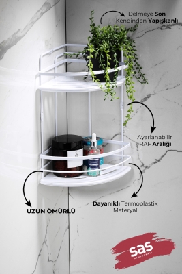 Yapışkanlı Ömür Boyu Paslanmaz Kristal Ayarlanabilir Raf Banyo Düzenleyici Şampuanlık LK-02 BB - 2