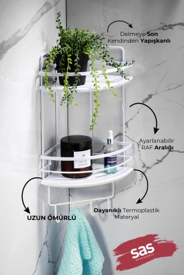 Yapışkanlı Ömür Boyu Paslanmaz Kristal Ayarlanabilir Raf Banyo Düzenleyici Şampuanlık LK-02 BBBK - 2