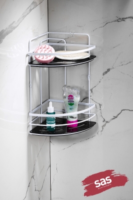 Yapışkanlı Ömür Boyu Paslanmaz Kristal Ayarlanabilir Raf Banyo Düzenleyici Şampuanlık LK-02 BS - 1