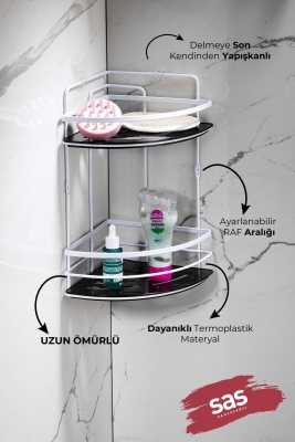 Yapışkanlı Ömür Boyu Paslanmaz Kristal Ayarlanabilir Raf Banyo Düzenleyici Şampuanlık LK-02 BS - 2