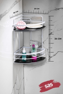 Yapışkanlı Ömür Boyu Paslanmaz Kristal Ayarlanabilir Raf Banyo Düzenleyici Şampuanlık LK-02 BS - 3