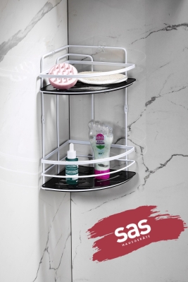 Yapışkanlı Ömür Boyu Paslanmaz Kristal Ayarlanabilir Raf Banyo Düzenleyici Şampuanlık LK-02 BS - 5