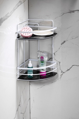 Yapışkanlı Ömür Boyu Paslanmaz Kristal Ayarlanabilir Raf Banyo Düzenleyici Şampuanlık LK-02 BS - 6