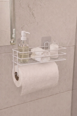 Yapışkanlı Raflı Kağıt Rulo Havluluk Peçetelik Havlu Kağıtlık Beyaz Banyo Mutfak Düzenleyici Raf Shr - 2