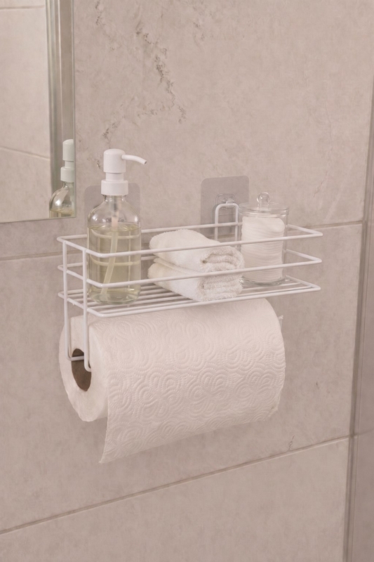 Yapışkanlı Raflı Kağıt Rulo Havluluk Peçetelik Havlu Kağıtlık Beyaz Banyo Mutfak Düzenleyici Raf Shr - 2
