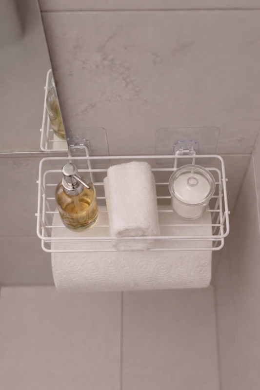 Yapışkanlı Raflı Kağıt Rulo Havluluk Peçetelik Havlu Kağıtlık Beyaz Banyo Mutfak Düzenleyici Raf Shr - 3