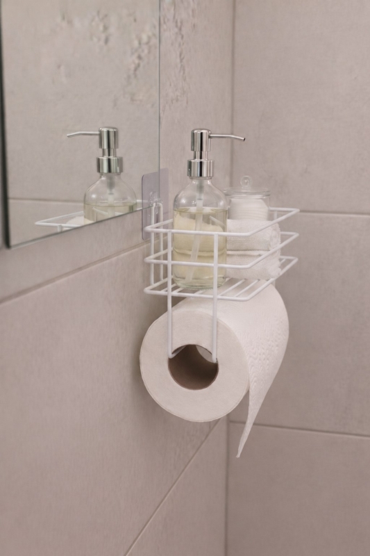 Yapışkanlı Raflı Kağıt Rulo Havluluk Peçetelik Havlu Kağıtlık Beyaz Banyo Mutfak Düzenleyici Raf Shr - 4