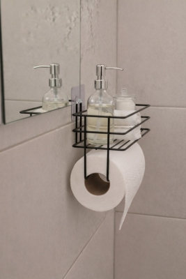 Yapışkanlı Raflı Kağıt Rulo Havluluk Peçetelik Havlu Kağıtlık Siyah Banyo Mutfak Düzenleyici SHR-01 - 2