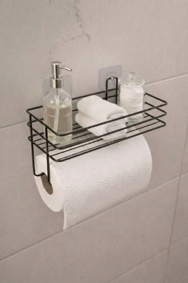 Yapışkanlı Raflı Kağıt Rulo Havluluk Peçetelik Havlu Kağıtlık Siyah Banyo Mutfak Düzenleyici SHR-01 - 3