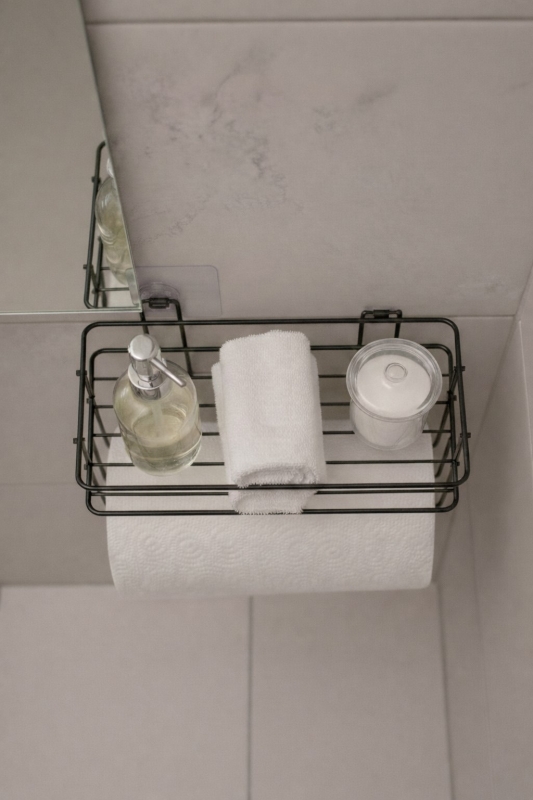 Yapışkanlı Raflı Kağıt Rulo Havluluk Peçetelik Havlu Kağıtlık Siyah Banyo Mutfak Düzenleyici SHR-01 - 4