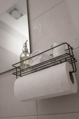 Yapışkanlı Raflı Kağıt Rulo Havluluk Peçetelik Havlu Kağıtlık Siyah Banyo Mutfak Düzenleyici SHR-01 - 5