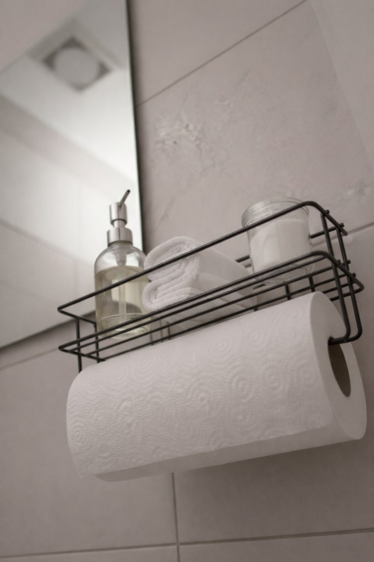 Yapışkanlı Raflı Kağıt Rulo Havluluk Peçetelik Havlu Kağıtlık Siyah Banyo Mutfak Düzenleyici SHR-01 - 5