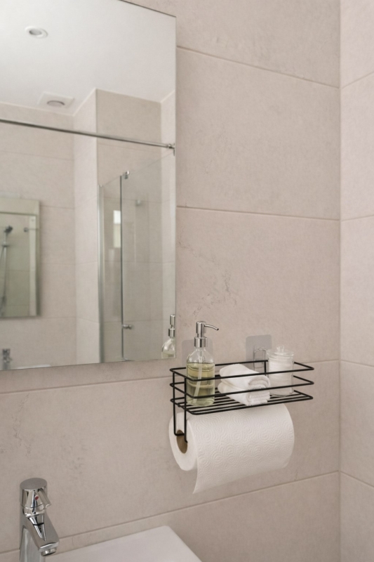 Yapışkanlı Raflı Kağıt Rulo Havluluk Peçetelik Havlu Kağıtlık Siyah Banyo Mutfak Düzenleyici SHR-01 - 6